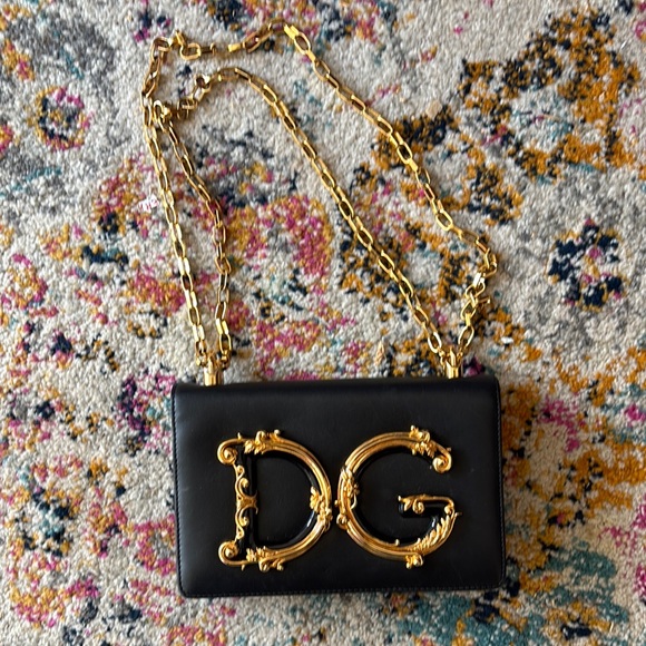 Dolce & Gabbana Black and Gold Crossbody Bag with Ornate Logo - Picture 1 of 3